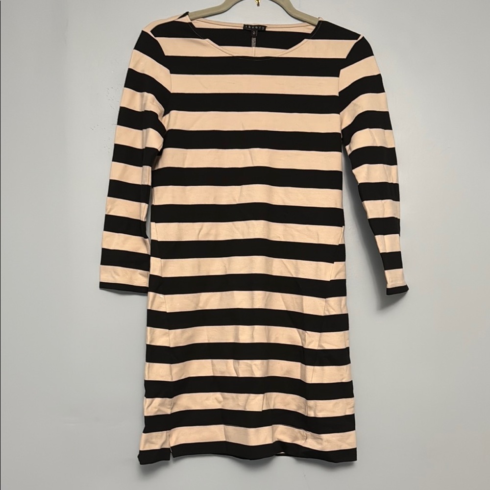 Theory Black and Cream Long Sleeve Dress